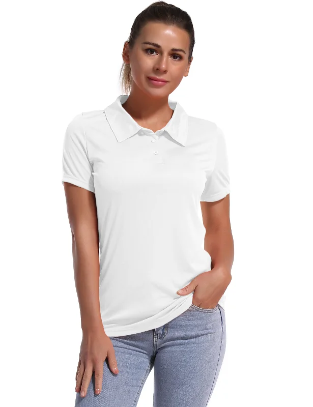 Comfortable Yoga Tops for All-Season Wear -Short Sleeve Slim Fit Polo Shirt white