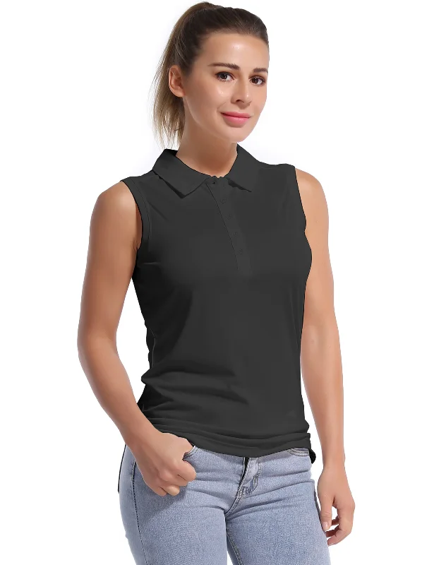 Women's Yoga Tops with Relaxed Fit -Sleeveless Slim Fit Polo Shirt black