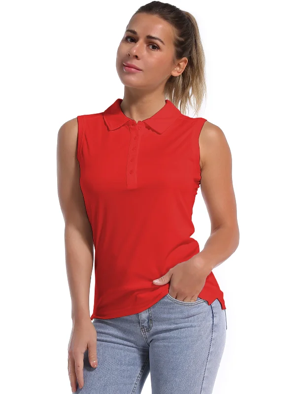 Women's Yoga Tops for High Stretch -Sleeveless Slim Fit Polo Shirt red