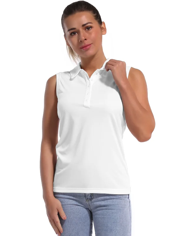 Breathable Yoga Tops for Hot Weather -Sleeveless Slim Fit Polo Shirt white