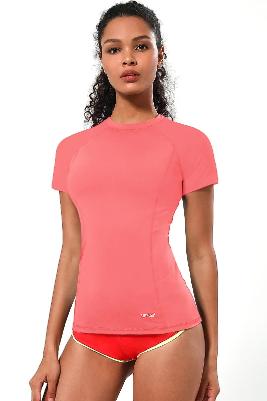 Loose Yoga Tops for Breathability -Short Sleeve UPF 50+Rashguard coral