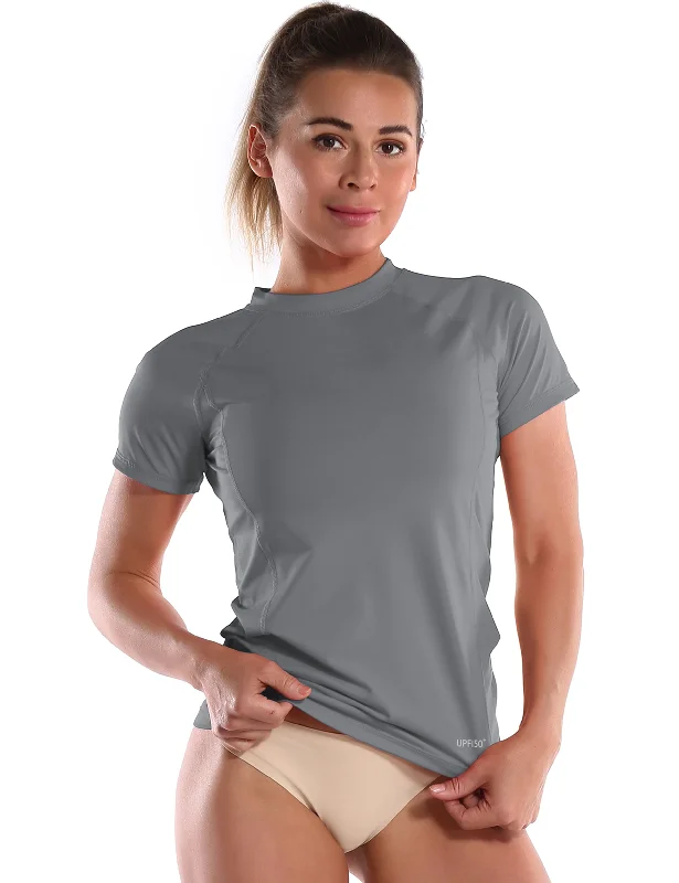 Yoga Tops for Flexibility and Comfort -Short Sleeve UPF 50+Rashguard gray