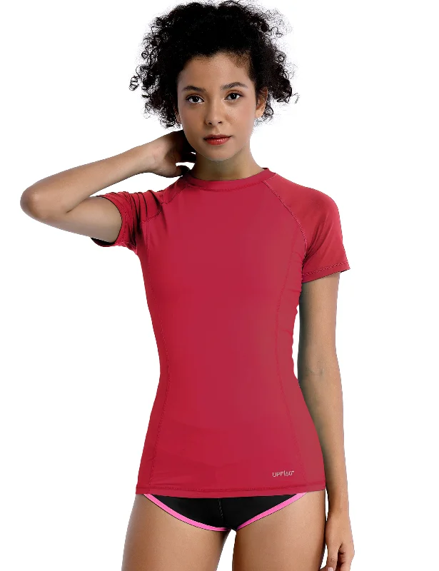 Yoga Tops for Flexibility and Ease -Short Sleeve UPF 50+Rashguard rosecoral