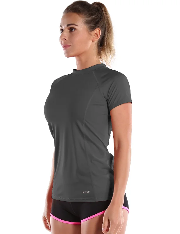 Stylish Yoga Tops with Adjustable Fit -Short Sleeve UPF 50+Rashguard shadowcharcoal
