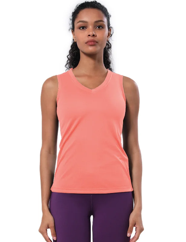 Women's Yoga Tops with Long Sleeves for Coverage -V Neck Sleeveless Athletic Shirts coral Women's Yoga Tops with Long Sleeves for Coverage -V Neck Sleeveless Athletic Shirts coral