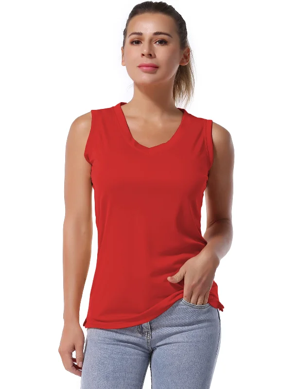 Yoga Tops for Full Range of Motion -V Neck Sleeveless Athletic Shirts red