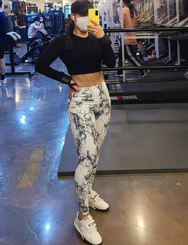 Premium Yoga Pants for Daily Practice -High Waist Side Pockets Yoga Pants arabescato ins