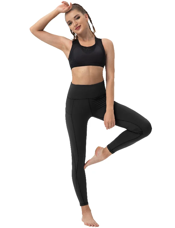 Yoga Pants for Maximum Flexibility -High Waist Side Pockets Yoga Pants black