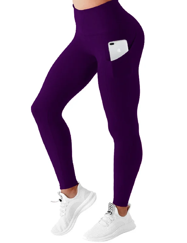 Soft Yoga Pants for Comfort -High Waist Side Pockets Yoga Pants eggplantpurple