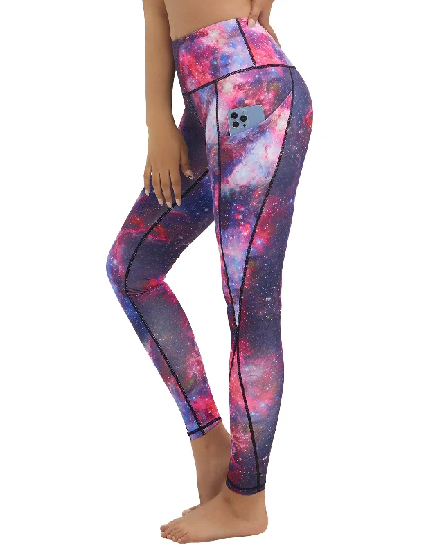 Full Coverage Yoga Pants for Women -High Waist Side Pockets Yoga Pants galaxy