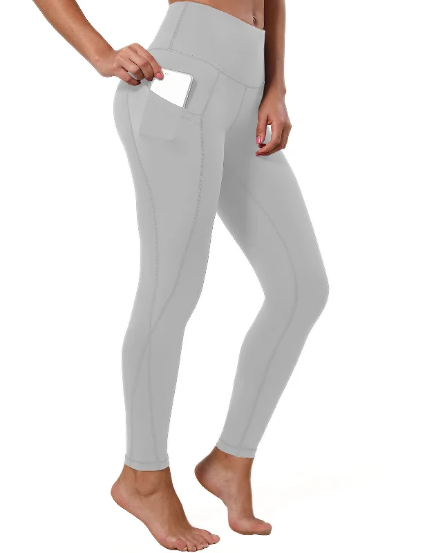 Compression Yoga Pants -High Waist Side Pockets Yoga Pants lightgray