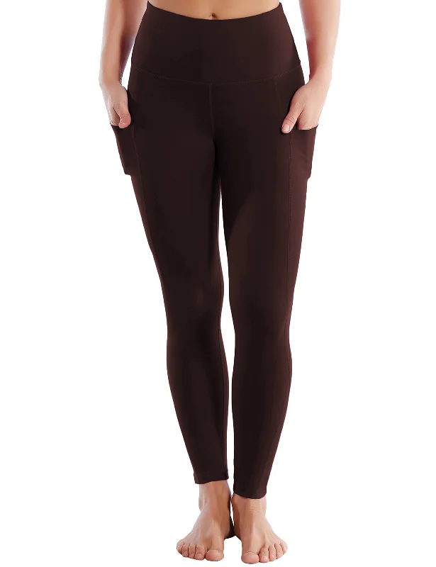 Yoga Pants for Ultimate Comfort -High Waist Side Pockets Yoga Pants mahoganymaroon