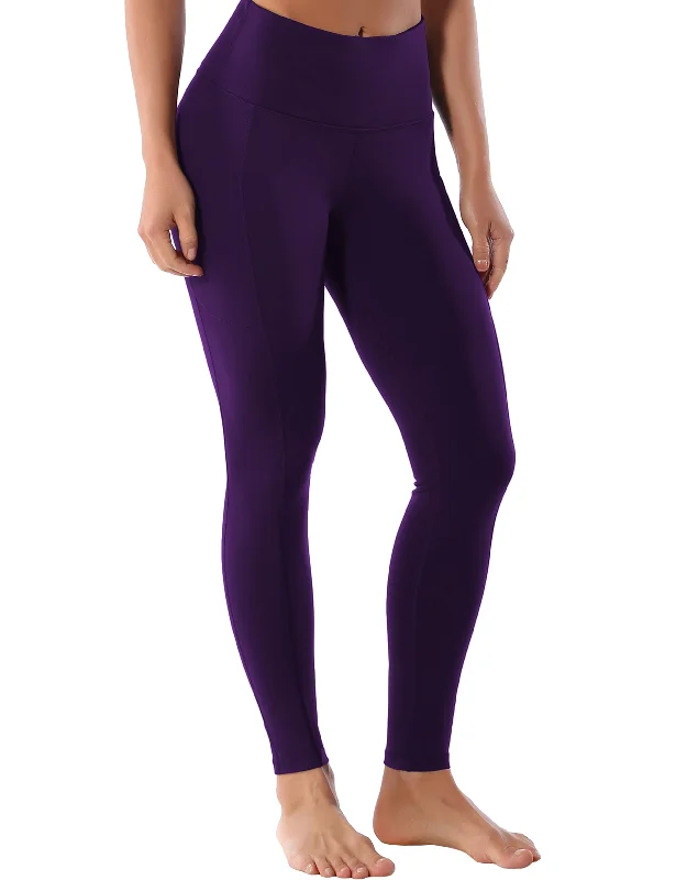 Yoga Pants for Intense Practice -Hip Line Side Pockets Yoga Pants eggplantpurple