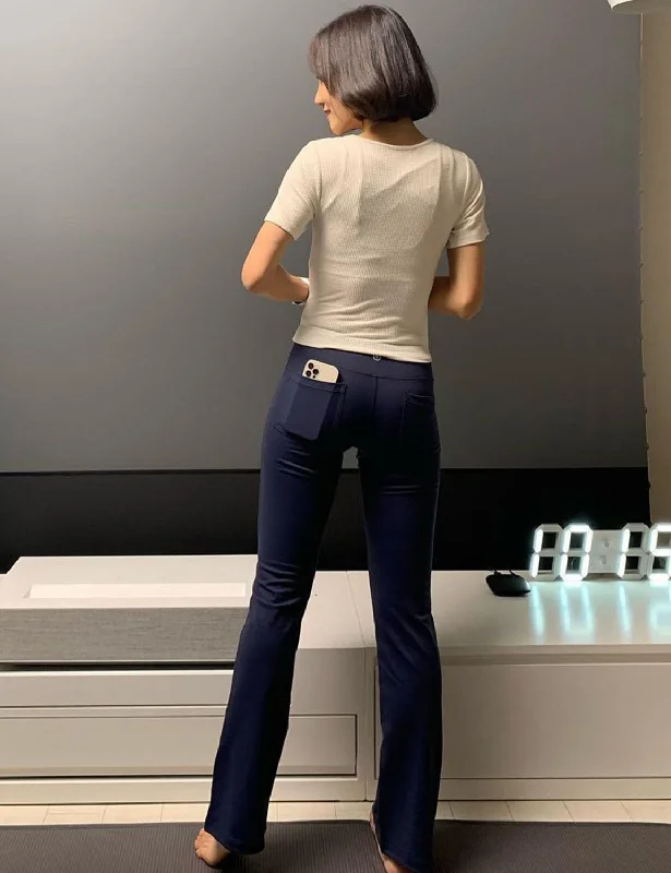 Yoga Pants for Better Posture -29" 31" 33" 35" 37"  Back Pockets Bootcut Leggings darknavy ins