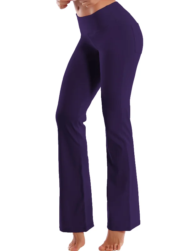 Best Yoga Pants for Stretching -29" 31" 33" 35" 37"  Back Pockets Bootcut Leggings darkpurple