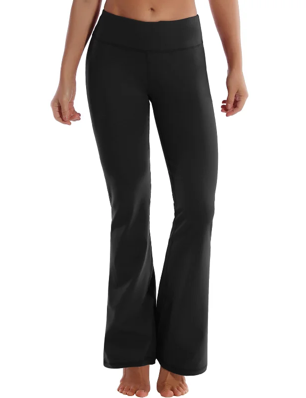 Workout Yoga Pants -29" 31" 33" 35" Cotton Nylon Bootcut Leggings Black