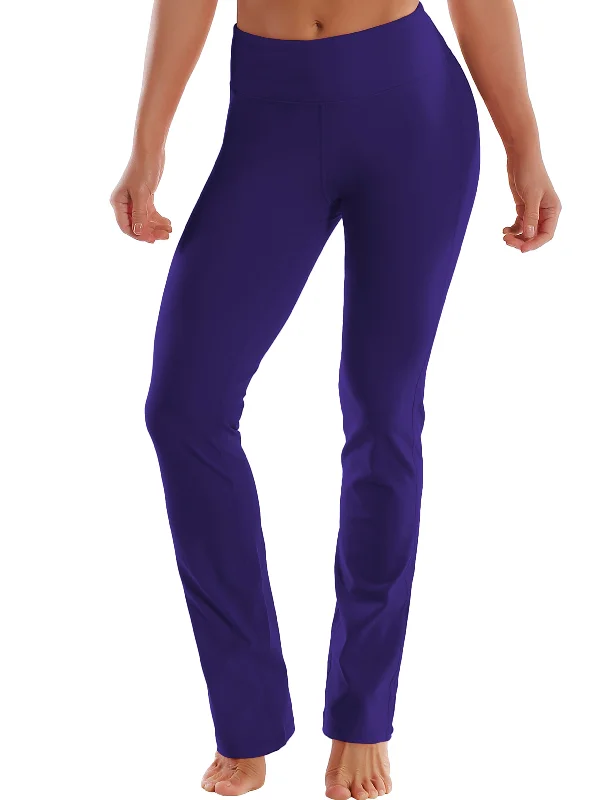Yoga Pants with Shaping Waistband -29" 31" 33" 35" Straight Leg Leggings darkpurple
