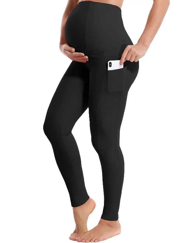 Yoga Pants with All-Day Comfort -26" Side Pockets Maternity Yoga Pants black