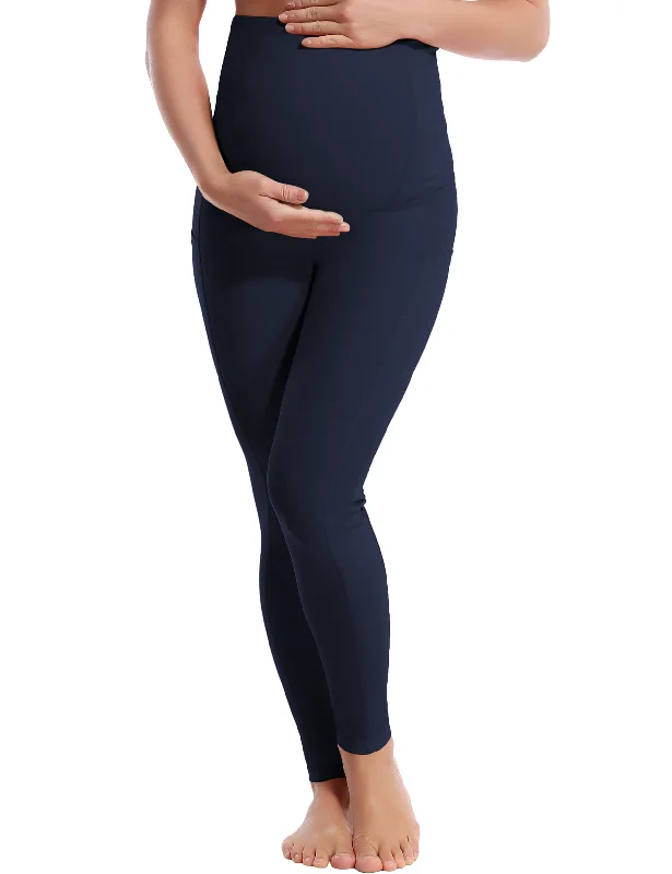 Breathable Compression Yoga Pants -26" Side Pockets Maternity Yoga Pants darknavy