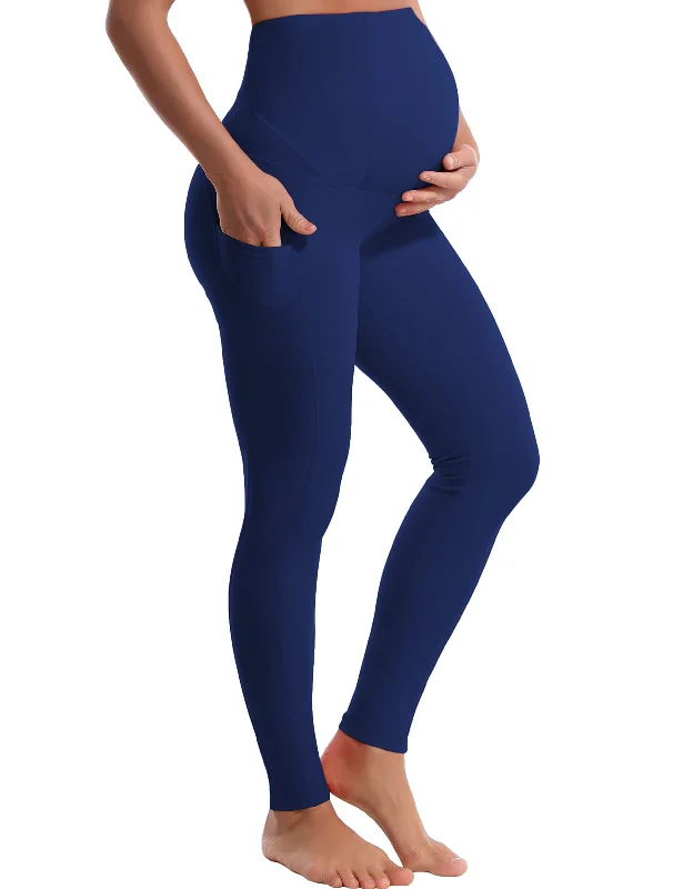 Full-Length Compression Yoga Pants -26" Side Pockets Maternity Yoga Pants navy