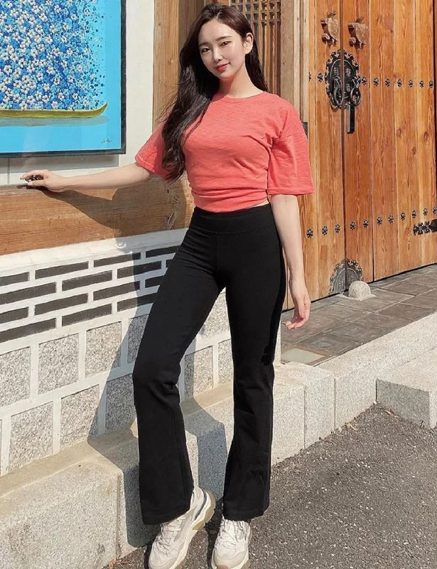 Yoga Pants for Deep Stretching -29" 31" 33" 35" Cotton Bootcut Leggings black ins
