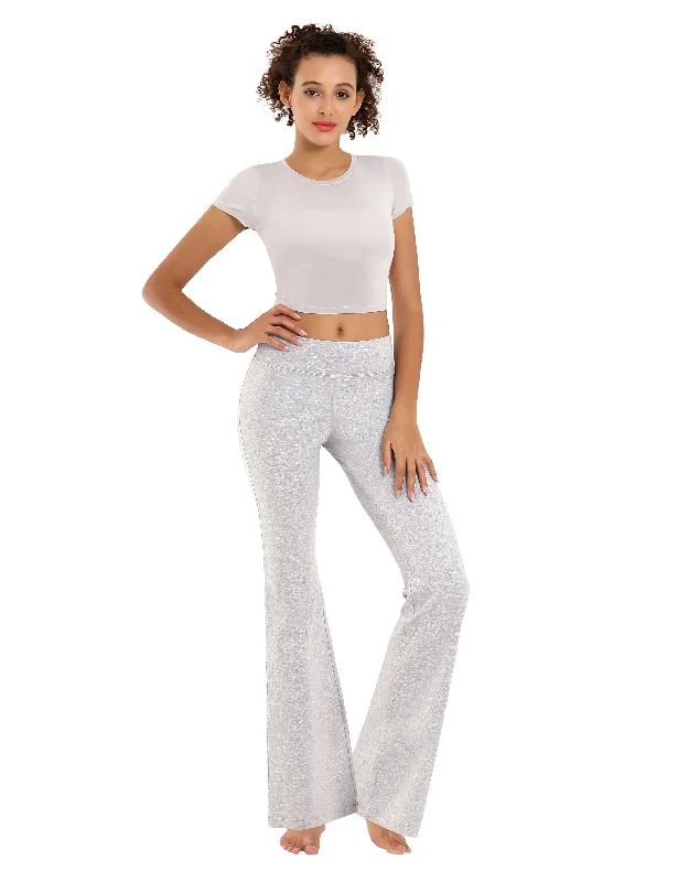 Comfortable Full-Length Yoga Pants -29" 31" 33" 35" Cotton Bootcut Leggings heathergray