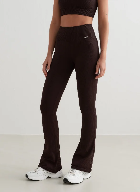 Yoga Pants for Relaxing -Cacao Ribbed Seamless Flare Tights