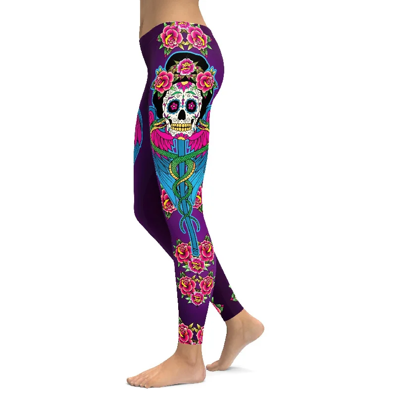 Yoga Pants for Maximum Comfort and Flexibility -Caduceus Sugar Skull Leggings