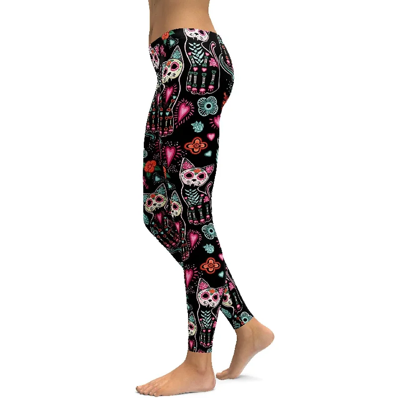 Flattering Yoga Pants -Calavera Cat Leggings