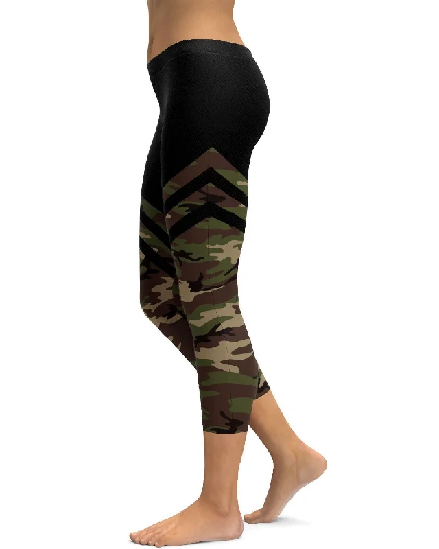 Yoga Pants for Outdoor Activities -Camo & Black Thigh High Stocking Capris