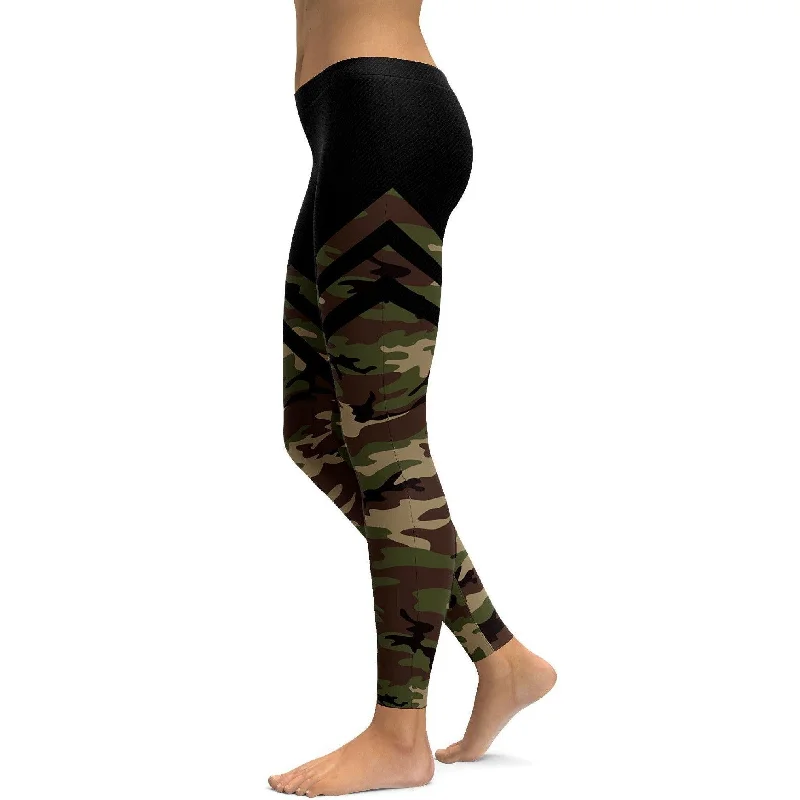 Compression Fit Yoga Pants -Camo & Black Thigh High Stocking Leggings