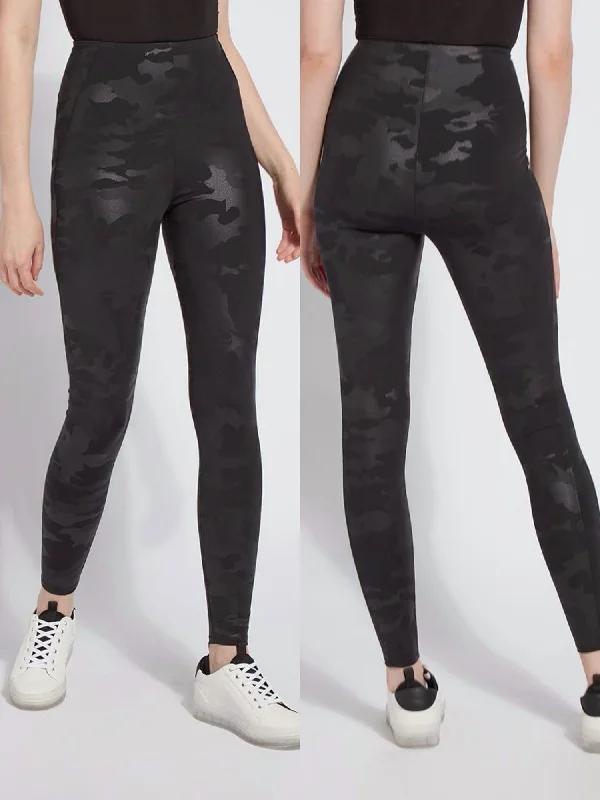 Yoga Shorts with Tummy Control -Camouflage Foil Legging In Camo Black
