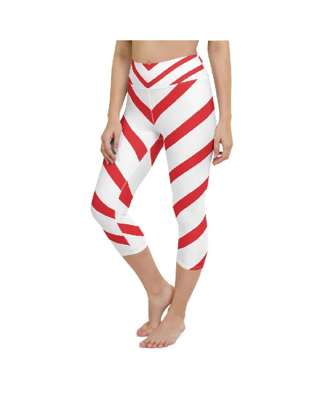 Affordable Yoga Pants -Candy Cane Yoga Capris