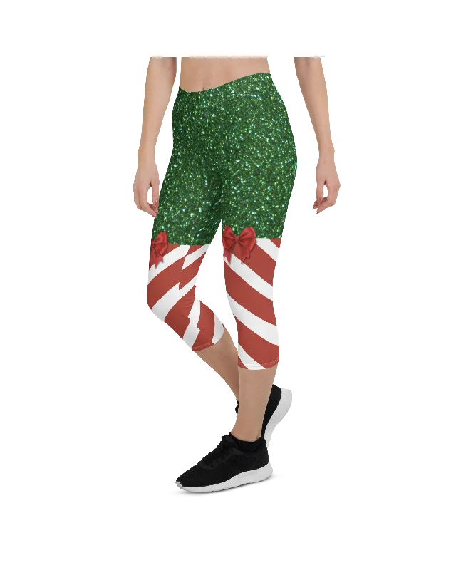 Yoga Pants for Daily Wear -Candy Stripe Christmas Capris