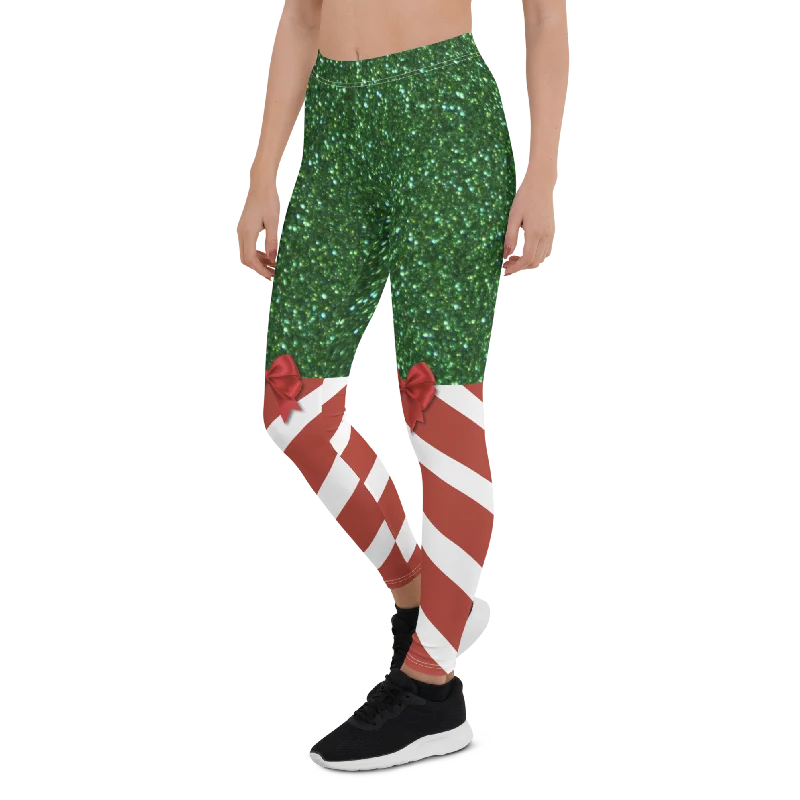 Comfortable Full-Length Yoga Pants -Candy Stripe Christmas Leggings