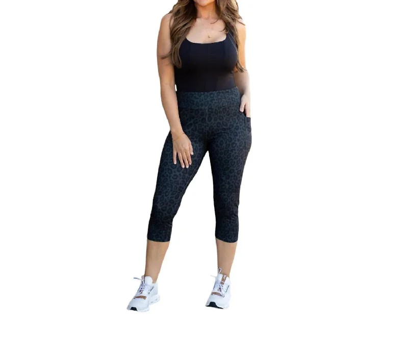Yoga Shorts for Flexibility and Core Strength -Capri Leggings With Pockets In Black Leopard Yoga Shorts for Flexibility and Core Strength -Capri Leggings With Pockets In Black Leopard