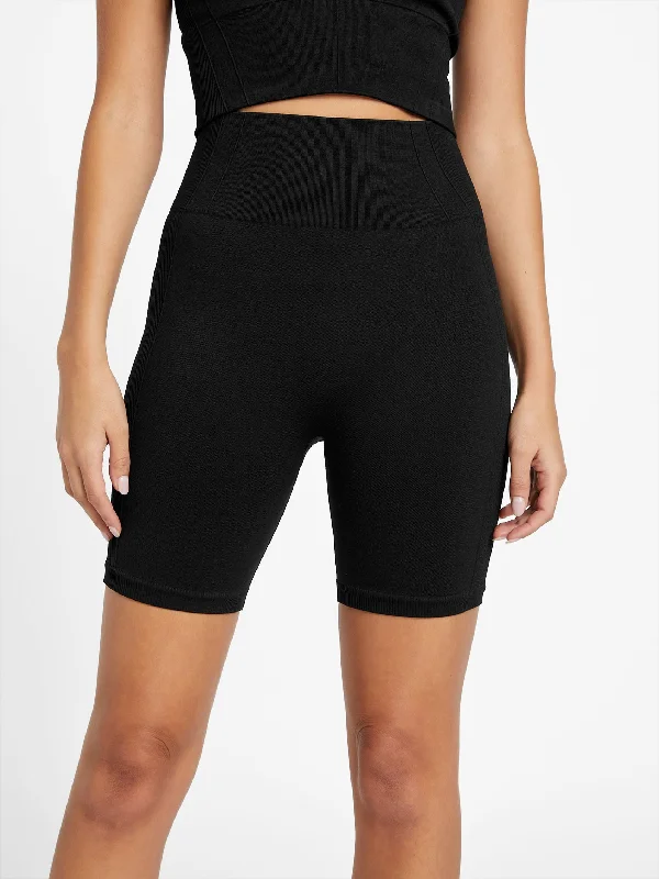 High-Waisted Yoga Shorts for Core Support -Cara Nylon Bike Shorts