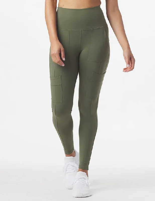 Breathable Compression Yoga Pants -Cargo Legging: Moss