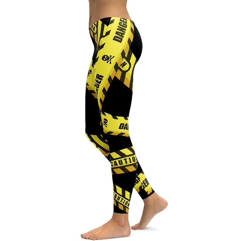 Full Coverage Yoga Pants for Women -Caution Tape Leggings