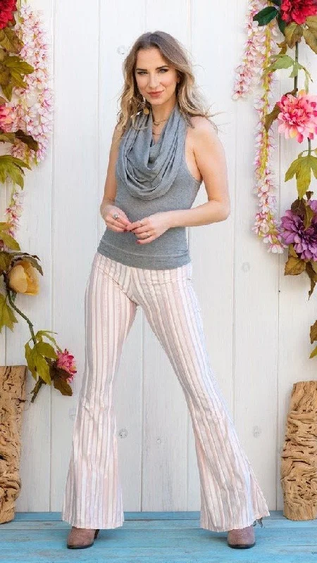Best Yoga Pants for Women -Champagne Pink Ribbon Pin Stripe Velvet Slim Bells