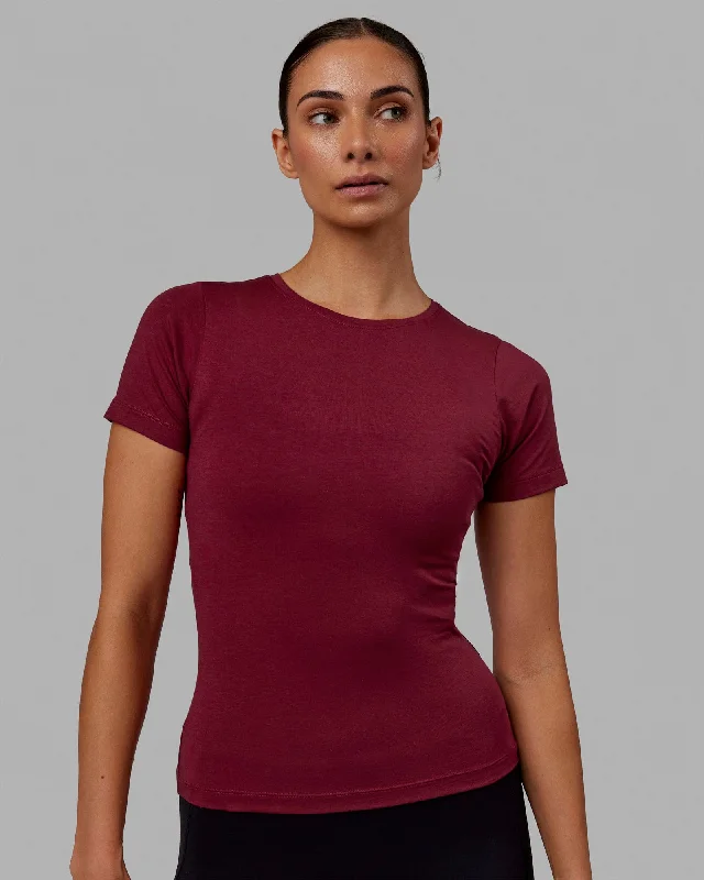 Yoga Tops for Studio Practice -Charge PimaFLX-Lite Fitted Tee - Cranberry