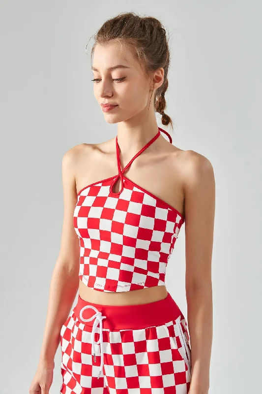 Yoga Bars for Balanced Nutrition -Checkerboard Halter Strap Sports Bra