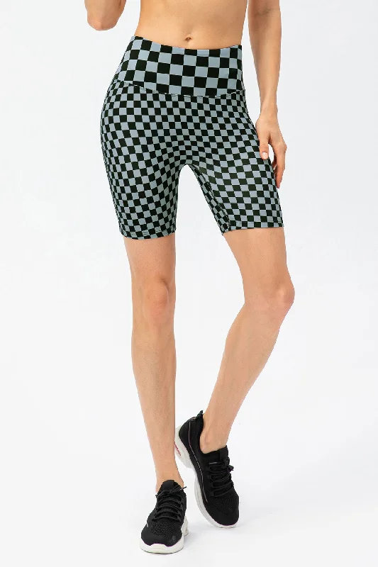 Yoga Shorts for Flexible Poses -Checkerboard High Rise Biker Shorts