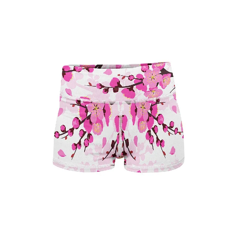 Performance Yoga Shorts for Comfort -Cherry Blossom Yoga Shorts