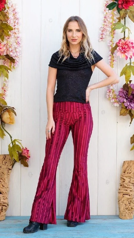 Yoga Pants for Stability and Stretch -Cherry Ribbon Pin Stripe Velvet Slim Bells