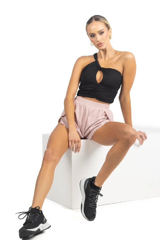 Yoga Shorts for High-Endurance Activities -Chloe Romantic Scalloped Detailing Shorts in Soft Pink Yoga Shorts for High-Endurance Activities -Chloe Romantic Scalloped Detailing Shorts in Soft Pink