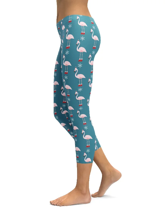 Yoga Pants for Comfort -Christmas Flamingo Patterned Capris