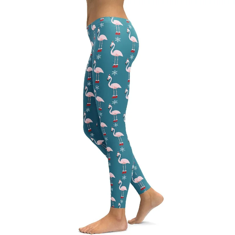 Comfortable Fit Yoga Pants -Christmas Flamingo Patterned Leggings