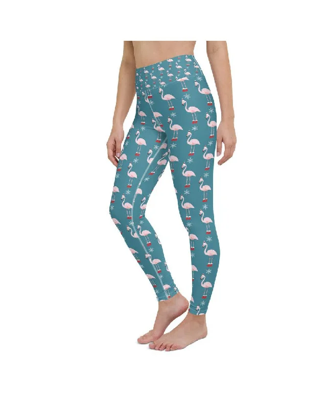 Yoga Pants for Intense Practice -Christmas Flamingo Patterned Yoga Pants
