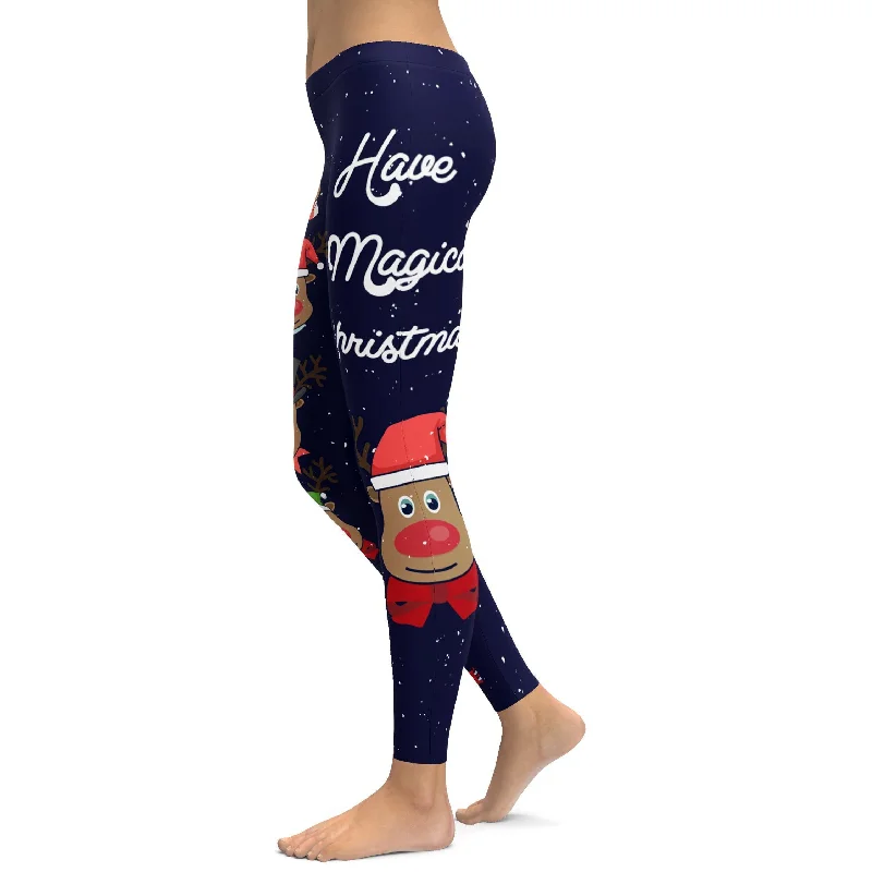 Breathable Full-Length Yoga Pants -Christmas Reindeer Heads Leggings